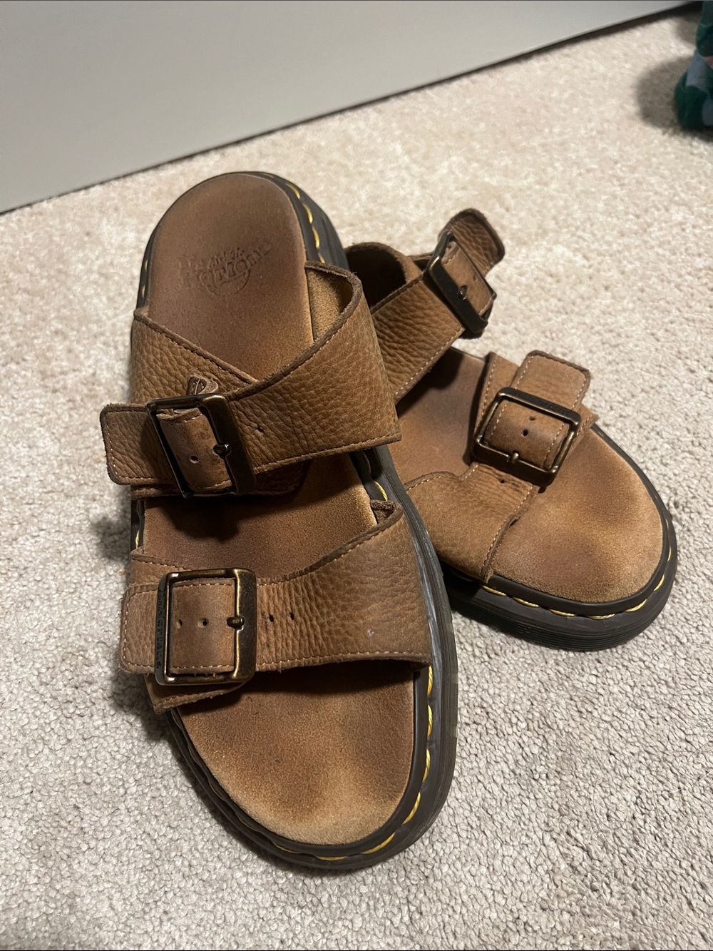 Dr. Martens Josef Tan Leather Double-Buckle Slide Sandals